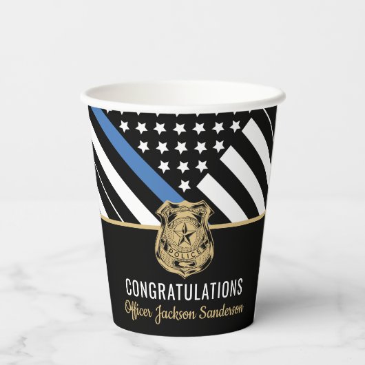 Politie pensioen blauwe lijn wetshandhaving papieren bekers (Achterkant)