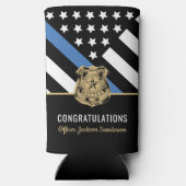 Politie pensioen blauwe lijn wetshandhaving seltzer blikjeskoeler (Achterkant)