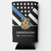 Politie pensioen blauwe lijn wetshandhaving seltzer blikjeskoeler (Voorkant)