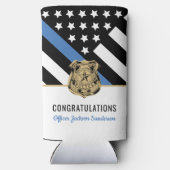 Politie pensioen blauwe lijn wetshandhaving seltzer blikjeskoeler (Achterkant)