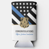 Politie pensioen blauwe lijn wetshandhaving seltzer blikjeskoeler (Voorkant)