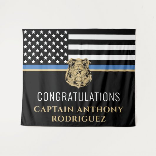 Politie pensioen blauwe lijn wetshandhaving wandkleed (Voorkant (horizontaal))