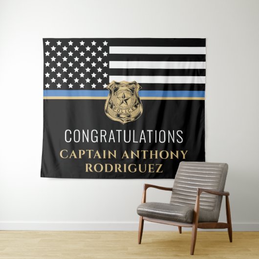 Politie pensioen blauwe lijn wetshandhaving wandkleed (In Situ (horizontaal))