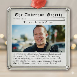 Politie Pensioen Foto Keepsake krant Metalen Ornament