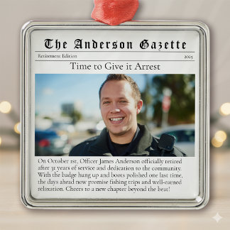Politie Pensioen Foto Keepsake krant Metalen Ornament