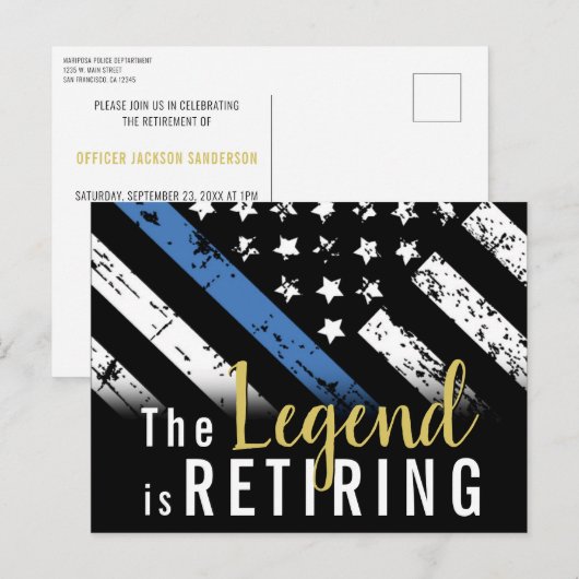 Politie Pensioen Partij Blue Line Wetshandhaving Briefkaart (Voorkant / Achterkant)