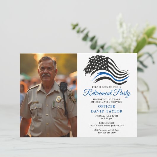 Politie Pensioen Partij Dunne Blauwe Lijn Vlag Fot Kaart (Staand voorkant)