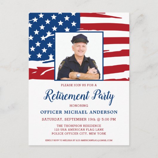 Politie Pensioneringspartij Foto Verenigde Staten  Uitnodiging Briefkaart (Voorkant)