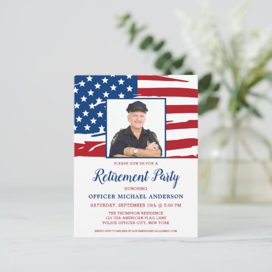 Politie Pensioneringspartij Foto Verenigde Staten  Uitnodiging Briefkaart (Staand voorkant)