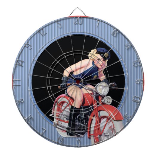 Politie Pin Up Girl op motorfiets Dartbord (Voorkant)