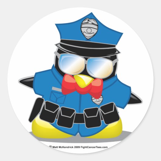 Politie-pinguïn Ronde Sticker (Voorkant)