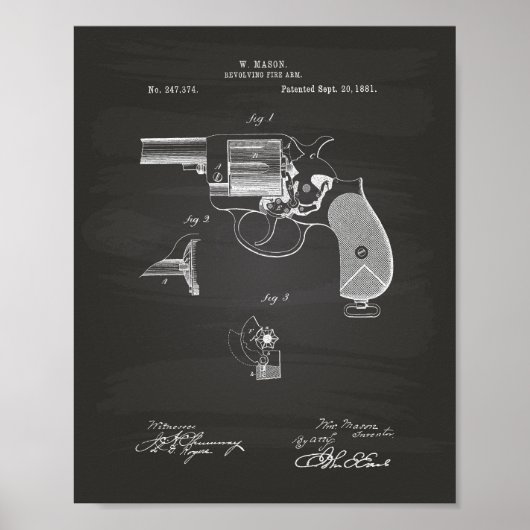 Politie Pistool 1881 Patent Art - Chalkboard Poster (Voorkant)