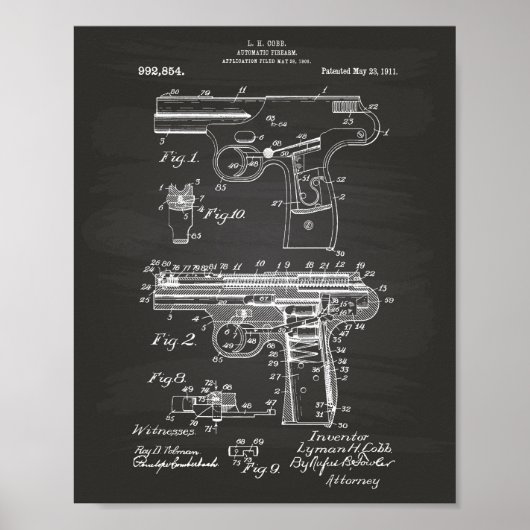 Politie Pistool 1911 Patent Art - Chalkboard Poster (Voorkant)