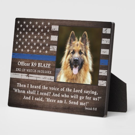 Politie politie Dog Memorial Fallen Politie K9 Fotoplaat (Zijkant)