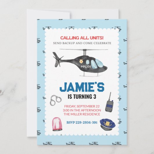 Politie Politieman Verjaardag Uitnodiging (Voorkant)