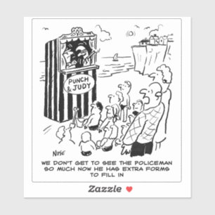 Politie Punch en Judy Cartoon. Sticker