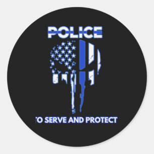 Politie schedel ontwerp eerbetoon met blauwe lijn ronde sticker