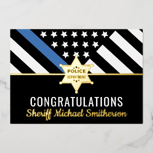 Politie Sheriff Pensioen Blauwe Lijn Congratulatie Folie Uitnodiging
