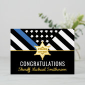 Politie Sheriff Pensioen Blauwe Lijn Congratulatie Folie Uitnodiging (Staand Voorkant)
