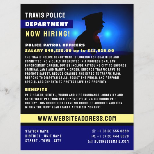 Politie Silhouette, aanwerving politieambtenaar Flyer (Voorkant)