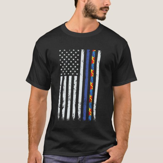 Politie steunt Autisme Bewustzijn Thin Blue Line A T-shirt (Voorkant)