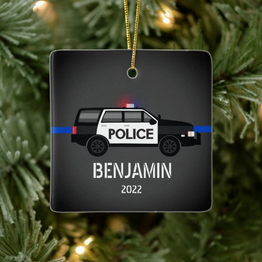 Politie SUV Thin Blue Line Kinder Kerstmis Keramisch Ornament (Boom)