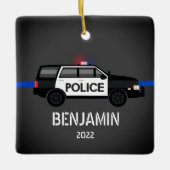 Politie SUV Thin Blue Line Kinder Kerstmis Keramisch Ornament (Voorkant)