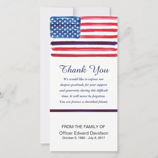Politie sympathie bedankt vlag Thin Blue Line (Voorkant)