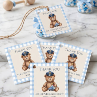 Politie Teddybeer Gingham Baby Shower Bedankjes Labels