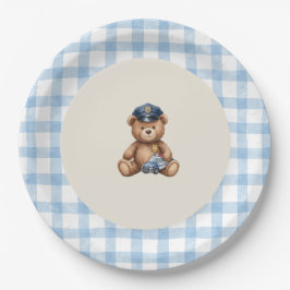 Politie Teddybeer Gingham Baby Shower Borden Papieren Bordje