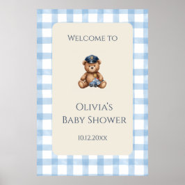 Politie Teddybeer Gingham Baby Shower Poster