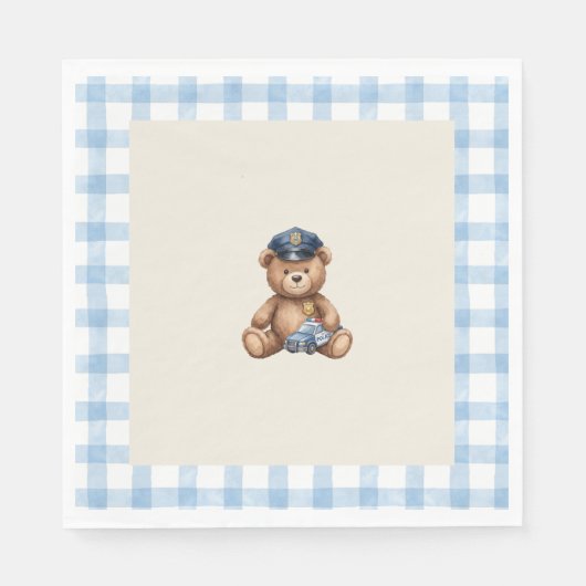 Politie Teddybeer Gingham Baby Shower Servetten (Voorkant)