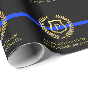 Politie Thin Blue Line Aangepast Faux Gold Monogra Cadeaupapier