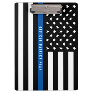 Politie Thin Blue Line American Flag Custom Name Klembord