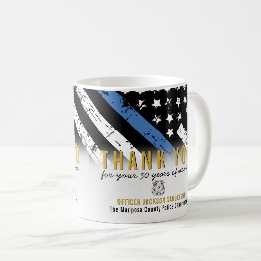 Politie Thin Blue Line American Flag Dank je Koffiemok (Voorkant rechts)