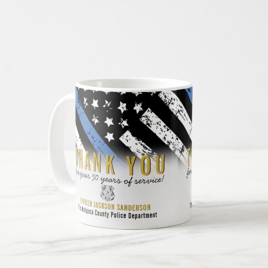 Politie Thin Blue Line American Flag Dank je Koffiemok (Voorkant links)