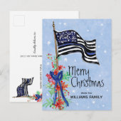 Politie Thin Blue Line American Flag Holly Voeg na Feestdagenkaart (Voorkant / Achterkant)