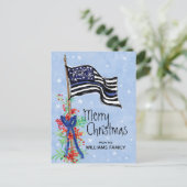 Politie Thin Blue Line American Flag Holly Voeg na Feestdagenkaart (Staand voorkant)