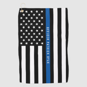 Politie Thin Blue Line American Flag Monogram Golfhanddoek