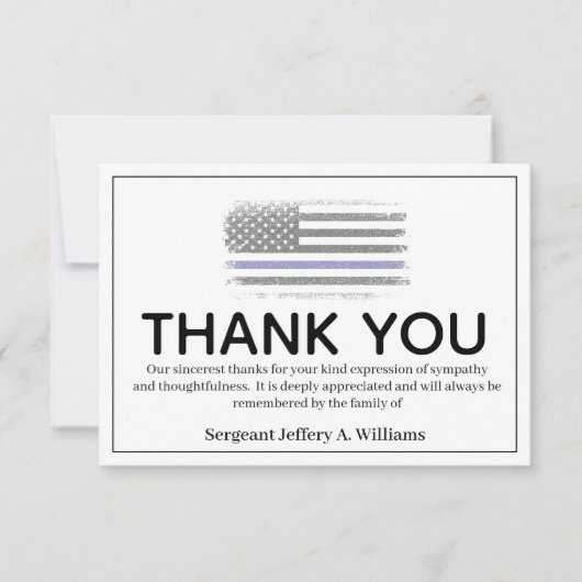 Politie Thin Blue Line Dank u Bereavement Bedankkaart (Voorkant)