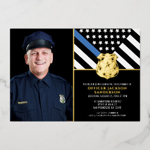 Politie Thin Blue Line Flag Foto Retirement Folie Uitnodiging