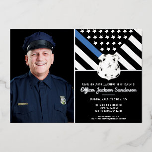 Politie Thin Blue Line Flag Foto Retirement Folie Uitnodiging
