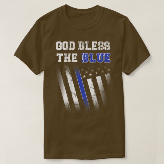 Politie Thin Blue Line, God Bless The Blue Printed T-shirt (Design voorkant)