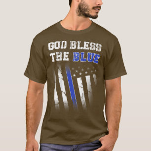 Politie Thin Blue Line, God Bless The Blue Printed T-shirt