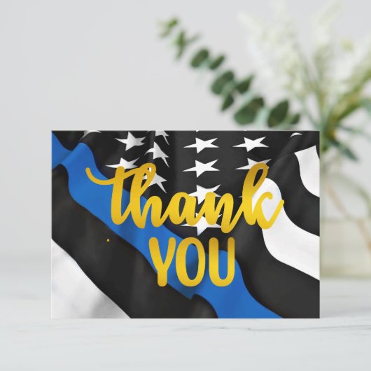 Politie Thin Blue Line Gold Script Law Enforcement Bedankkaart (Staand voorkant)