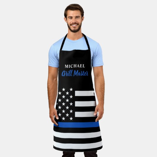 Politie Thin Blue Line Grill Master American Flag  Schort (Gedragen)