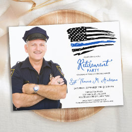 Politie Thin Blue Line personaliseren Foto Retirem Uitnodiging Briefkaart