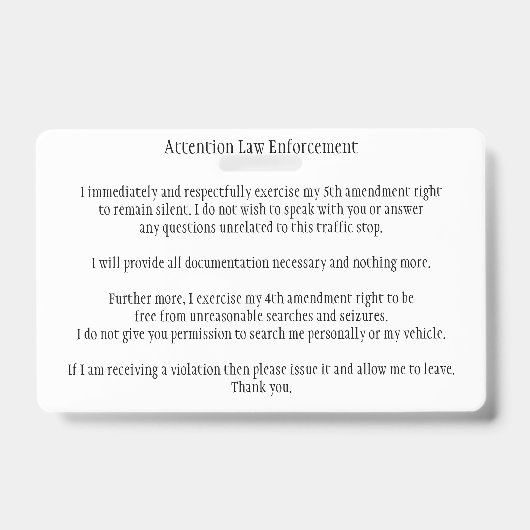 Politie Traffic Stop Ken Uw Rechten Kaart Badge (Front)