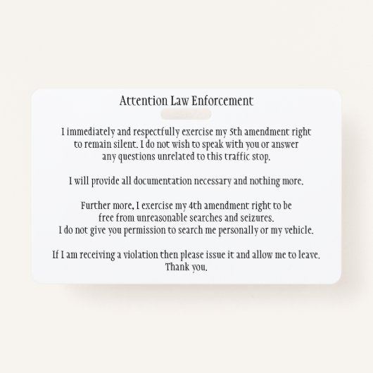 Politie Traffic Stop Ken Uw Rechten Kaart Badge (Voorkant)