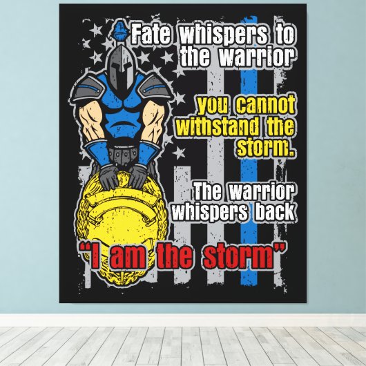 Politie Trojaanse arrior ik ben het Storm Canvas Afdruk (Insitu (Houten vloer))